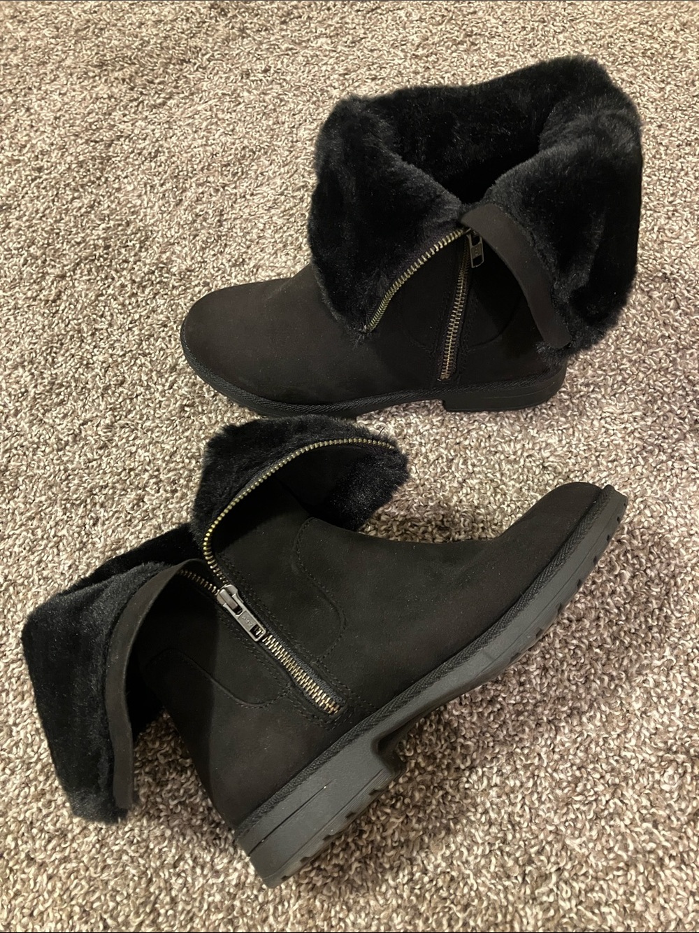 Old Navy Black Suede with Faux Fur Cuff Ankle Boots